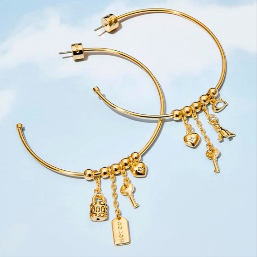 ⚘️Coach Iconic Mix Charms 2" Hoop Earrings - Picture 4 of 13